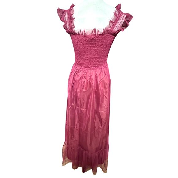 Melloday Maxi Dress-Smocked Bodice-Tiered Sleeveless Chiffon Magenta-Size s NWOT - Picture 5 of 9